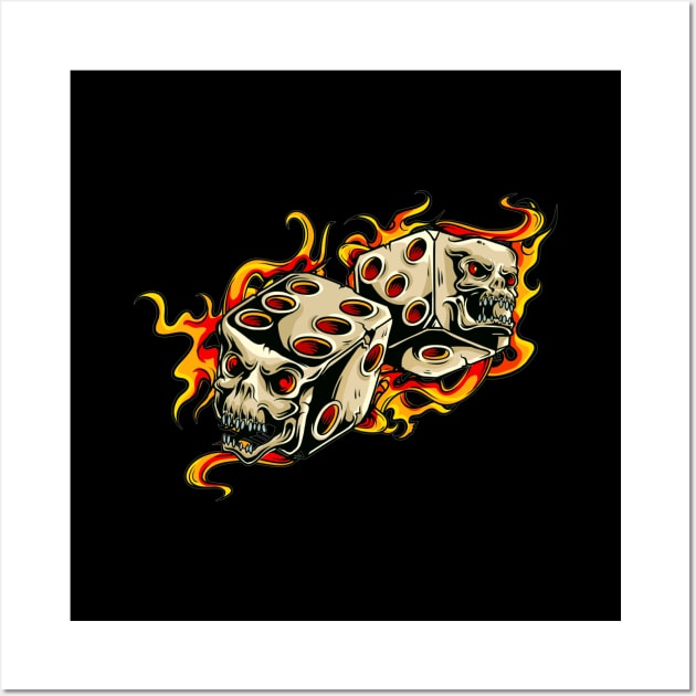 Grinning skull dice and flames Wall Art by pickledpossums